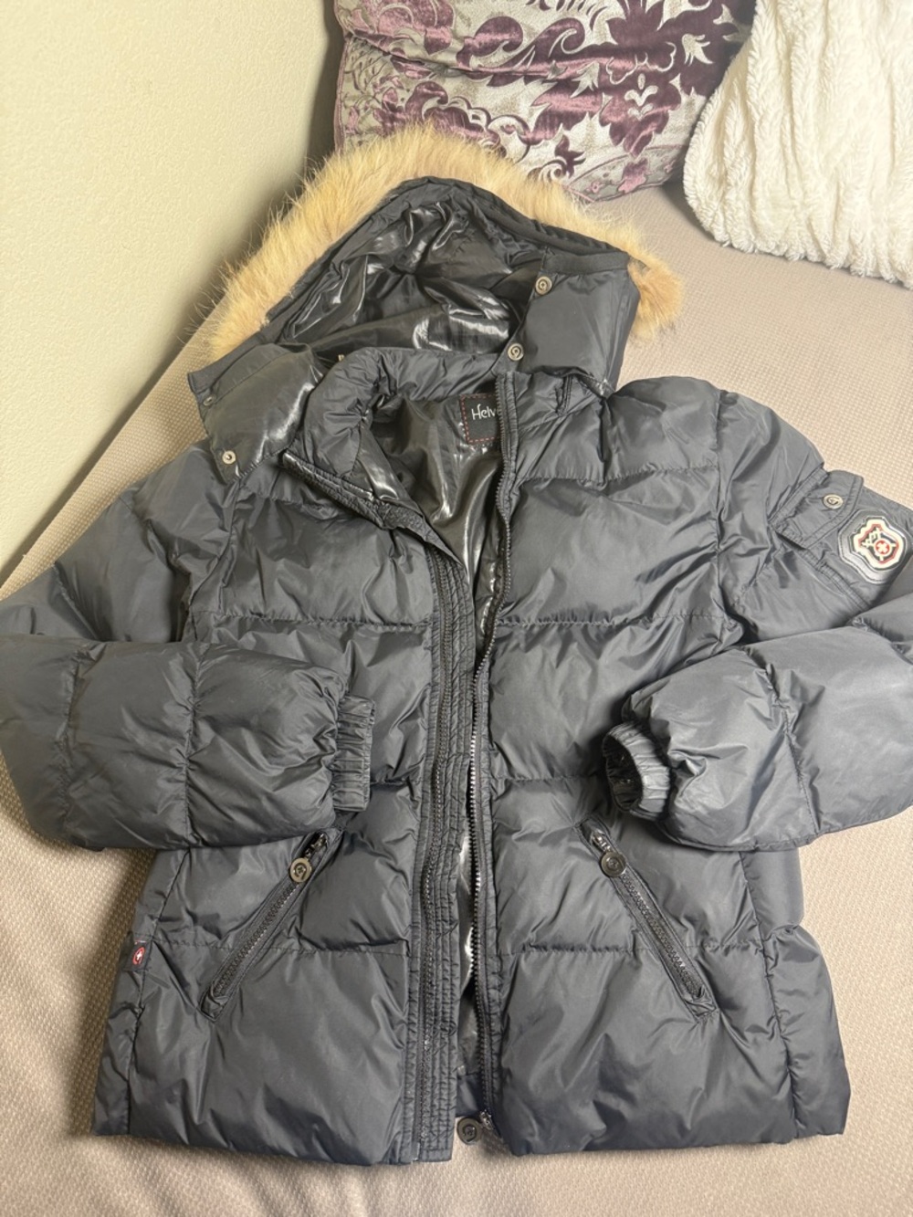 Helvetic Spirit Women's Black Quilted Ski Jacket with Faux Fur Trim Hood